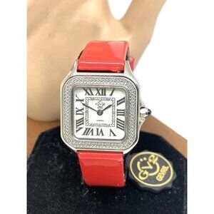 GV2 by Gevril Women's Watch 1211D-4 Swiss Quartz Silver Red Leather Strap 27.5mm